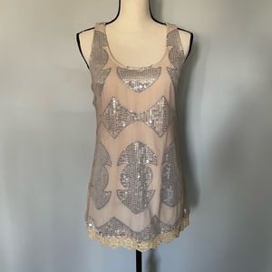 Free People Nude Sequin Mesh Dress